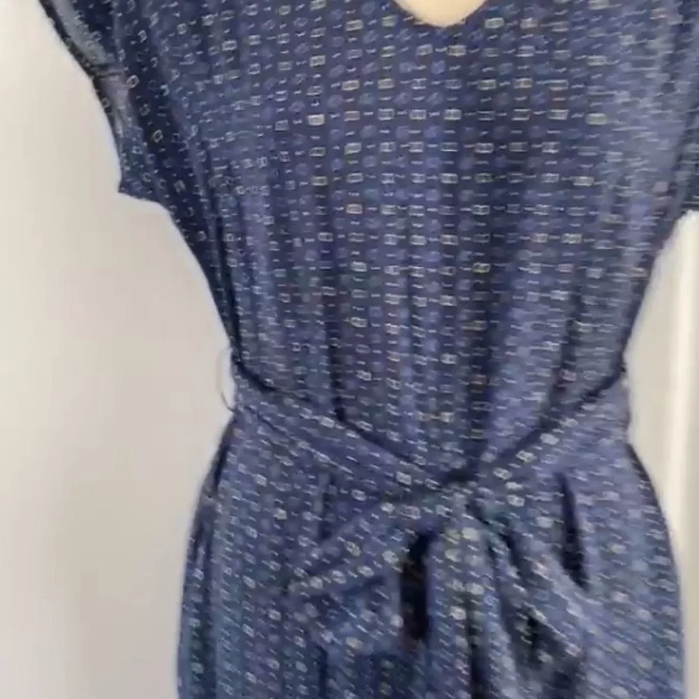 Chaps Navy and White Patterned Dress